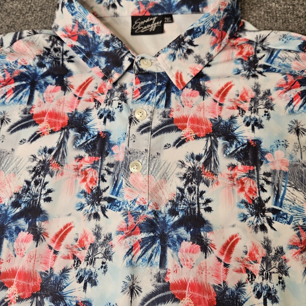Sunday Swagger Mens‎ Golf Polo Shirt Size 2XL Palm Trees USA Patriotic Colors